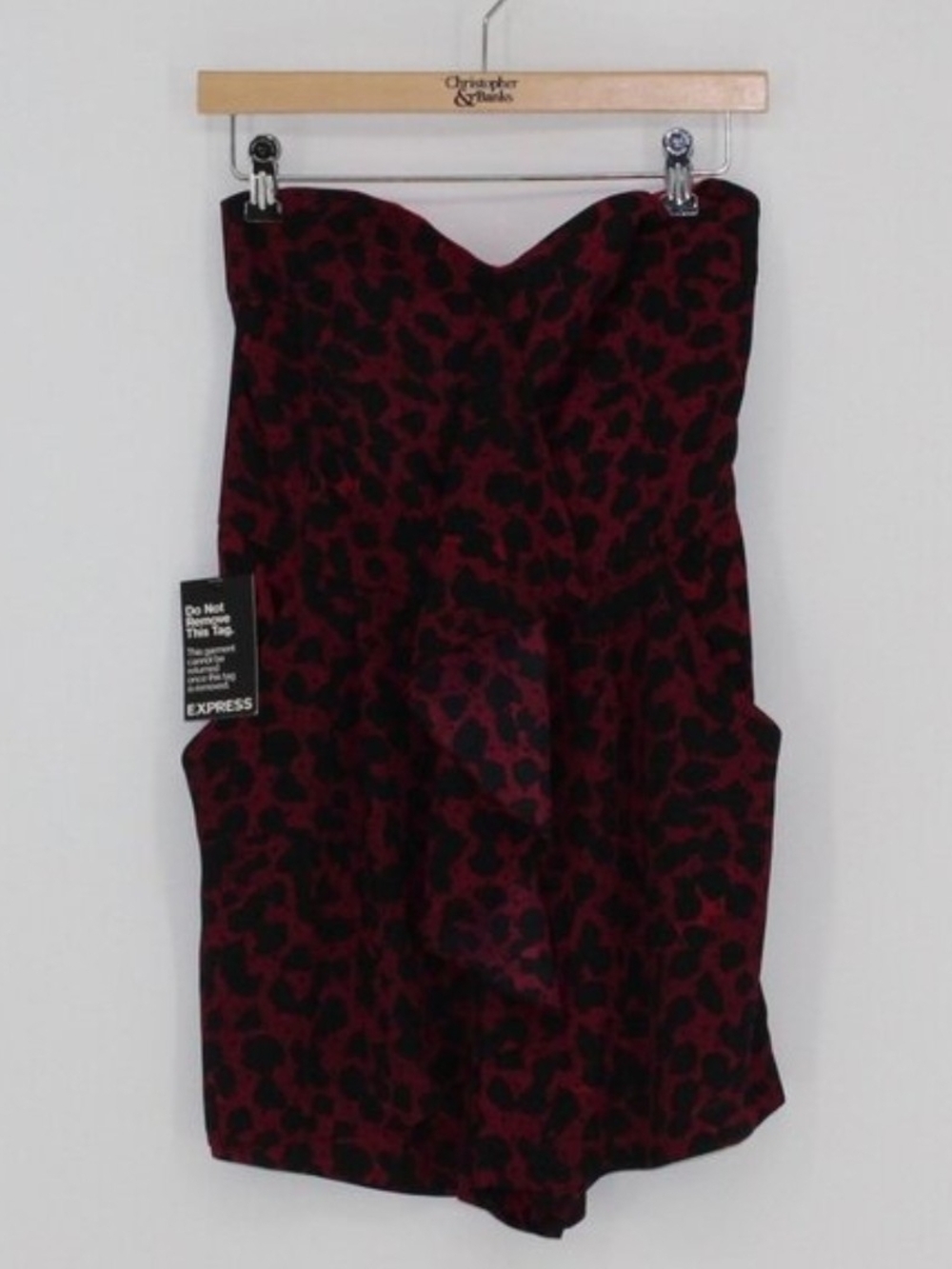 Express Strapless Burgundy and Black Leopard Romper